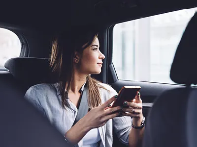 Passenger in the backseat of an Uber