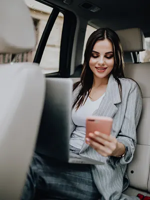 woman riding in an uber